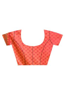 pink banarasi silk blend saree with blouse piece 4