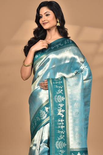 blue two dye silk blend saree with blouse piece