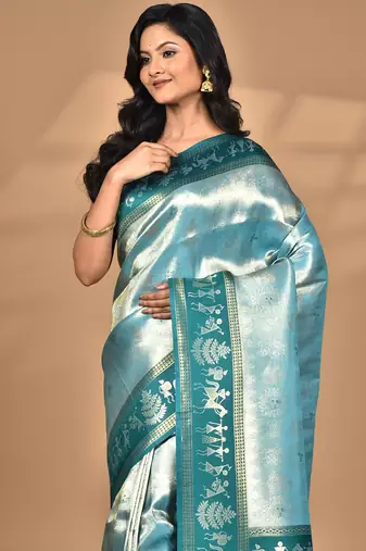 blue two dye silk blend saree with blouse piece
