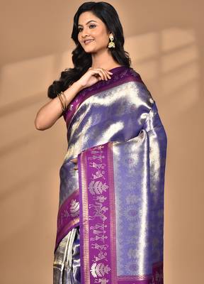 purple two dye silk blend saree with blouse piece 1