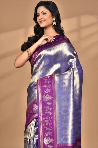 purple two dye silk blend saree with blouse piece