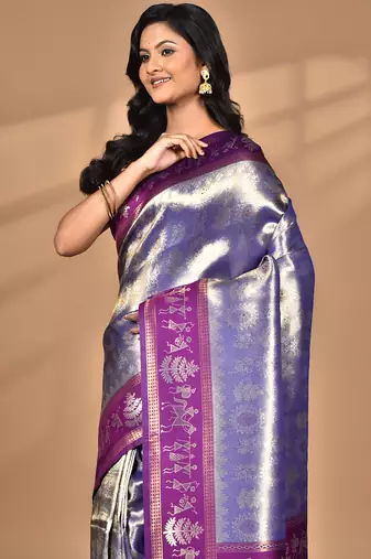 purple two dye silk blend saree with blouse piece