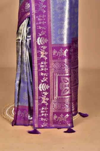 purple two dye silk blend saree with blouse piece