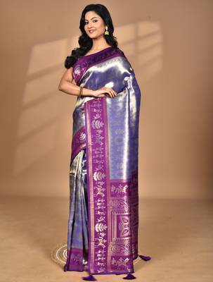 purple two dye silk blend saree with blouse piece 3