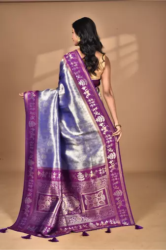 purple two dye silk blend saree with blouse piece