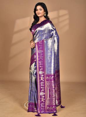 purple two dye silk blend saree with blouse piece 5