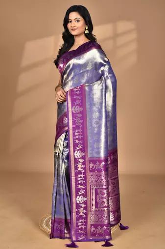 purple two dye silk blend saree with blouse piece