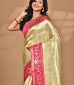 beige silk blend saree with blouse piece