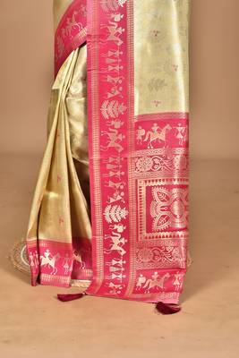 beige silk blend saree with blouse piece 2