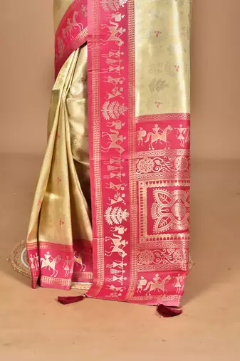 beige silk blend saree with blouse piece