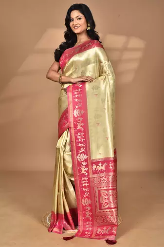 beige silk blend saree with blouse piece