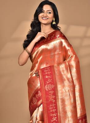 peach two dye silk blend saree with blouse piece 1