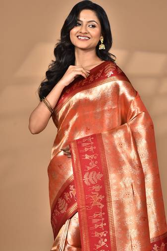 peach two dye silk blend saree with blouse piece