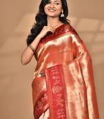 peach two dye silk blend saree with blouse piece