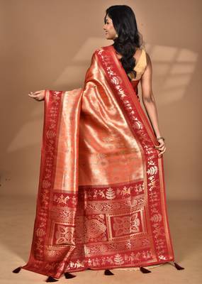 peach two dye silk blend saree with blouse piece 2