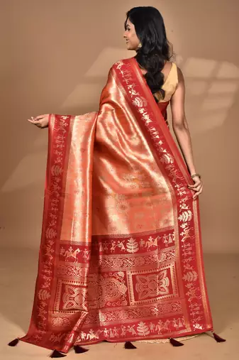 peach two dye silk blend saree with blouse piece