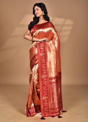 peach two dye silk blend saree with blouse piece 3