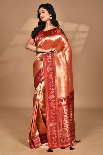 peach two dye silk blend saree with blouse piece