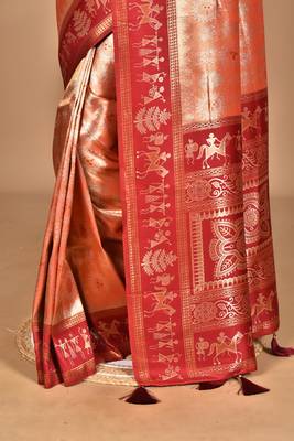 peach two dye silk blend saree with blouse piece 4