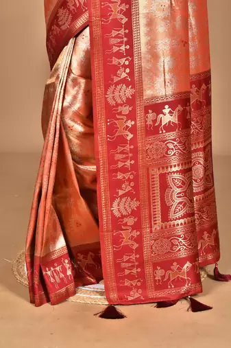 peach two dye silk blend saree with blouse piece