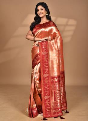 peach two dye silk blend saree with blouse piece 5