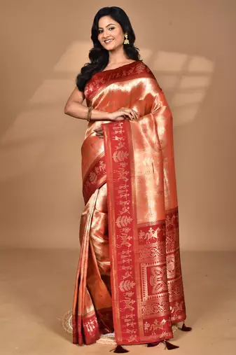 peach two dye silk blend saree with blouse piece