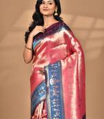 pink two dye silk blend saree with blouse piece
