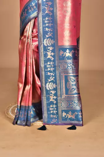 pink two dye silk blend saree with blouse piece