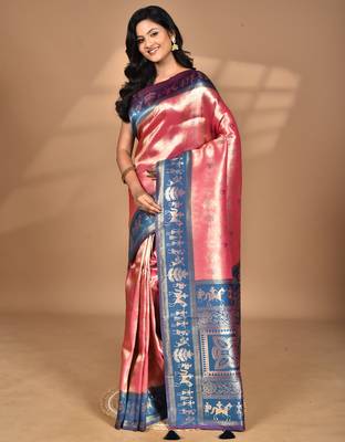pink two dye silk blend saree with blouse piece 3