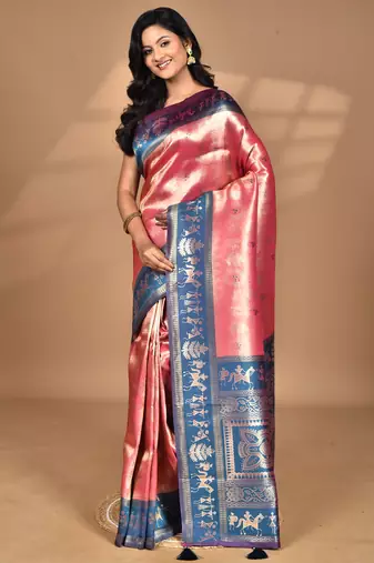 pink two dye silk blend saree with blouse piece