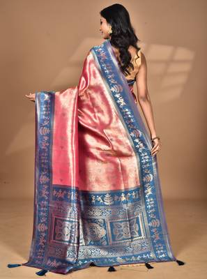 pink two dye silk blend saree with blouse piece 4