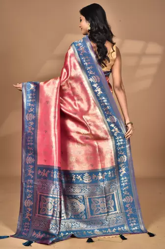pink two dye silk blend saree with blouse piece
