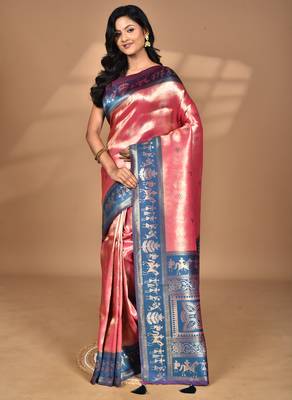 pink two dye silk blend saree with blouse piece 5