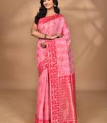 pink kashmiri silk linen saree with blouse piece