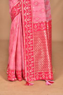 pink kashmiri silk linen saree with blouse piece 3