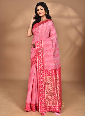 pink kashmiri silk linen saree with blouse piece 4