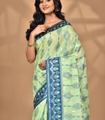 light green kashmiri silk linen saree with blouse piece