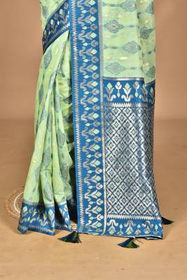 light green kashmiri silk linen saree with blouse piece 2