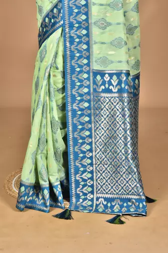 light green kashmiri silk linen saree with blouse piece