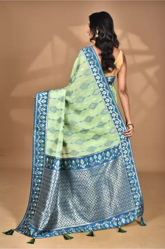light green kashmiri silk linen saree with blouse piece