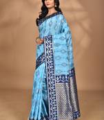 blue kashmiri silk linen saree with blouse piece