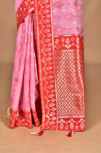 pink kashmiri silk linen saree with blouse piece
