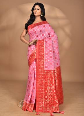 pink kashmiri silk linen saree with blouse piece 1