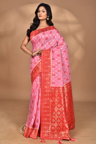 pink kashmiri silk linen saree with blouse piece