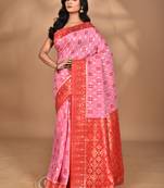 pink kashmiri silk linen saree with blouse piece