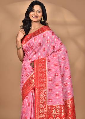 pink kashmiri silk linen saree with blouse piece 2