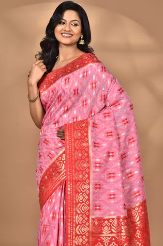 pink kashmiri silk linen saree with blouse piece