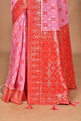 pink kashmiri silk linen saree with blouse piece 3