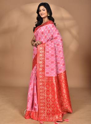 pink kashmiri silk linen saree with blouse piece 4
