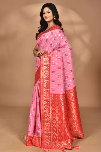 pink kashmiri silk linen saree with blouse piece
